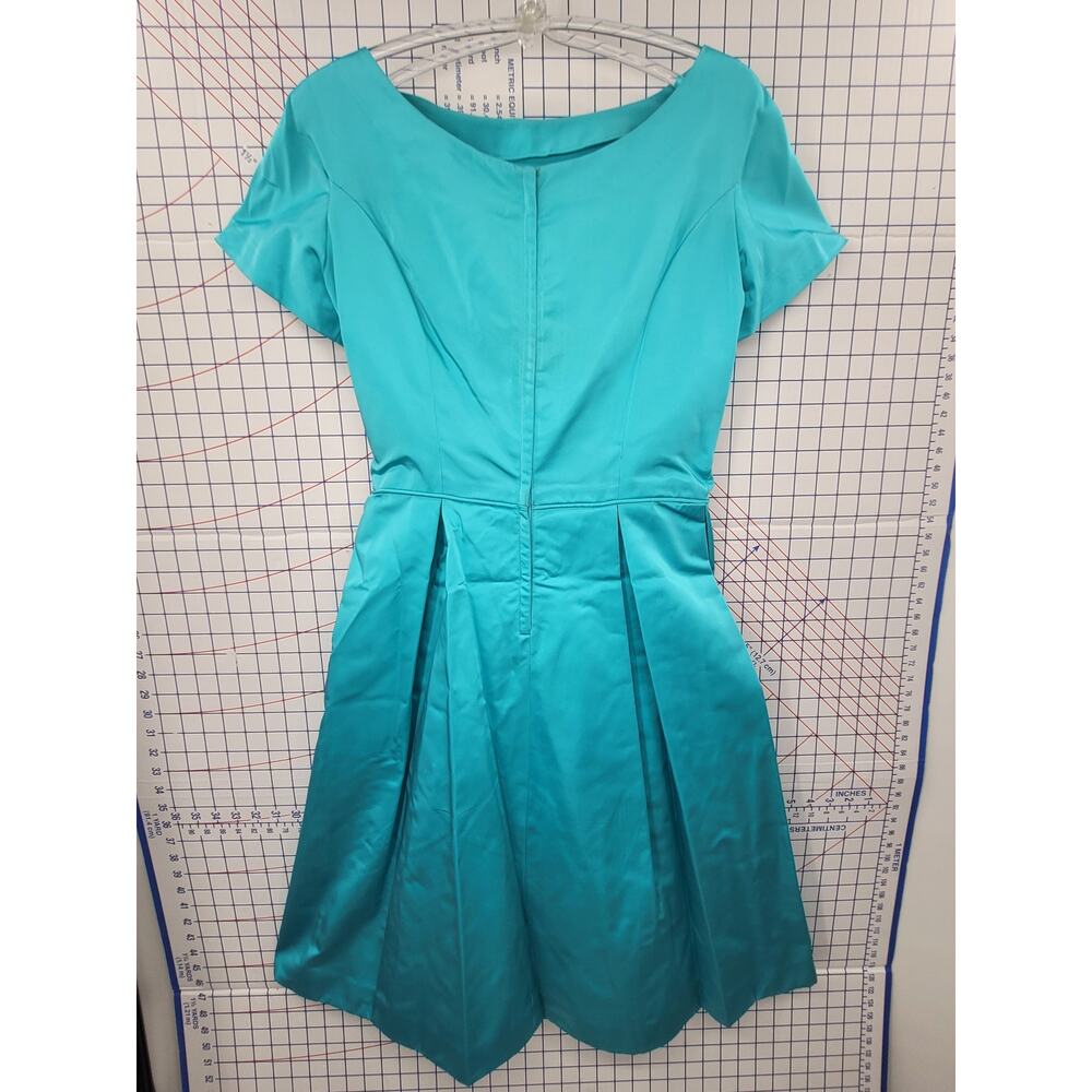 Vintage 50s 60s Satin Blue Boatneck Cocktail Dress Elegant Timeless Style - Picture 3 of 16
